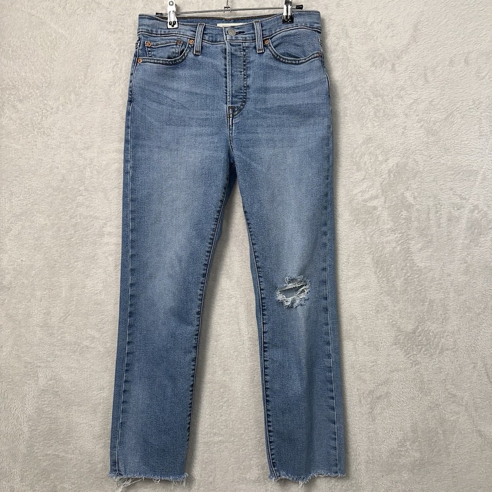 Levi's Wedgie Straight Denim Jeans Button Fly High Rise Crop Distressed 28x26.5